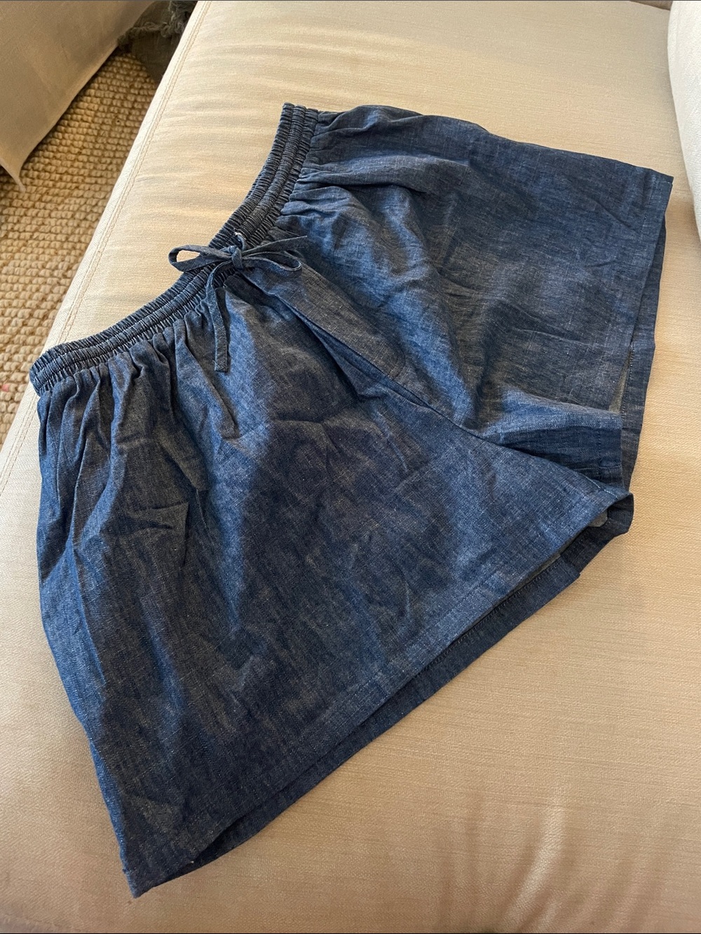 Casual Blue Denim-Effect Drawstring Shorts. Never worn. Large.